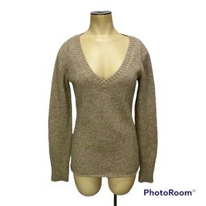 J Crew Womens S Gold Metallic Sweater Alpaca Wool Blend Deep V Neck Pullover